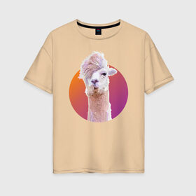 Женская футболка хлопок Oversize с принтом Лама_2 , 100% хлопок | свободный крой, круглый ворот, спущенный рукав, длина до линии бедер
 | alpaca | lama | альпака | арт | животные | картинка | лама | милое животное | рисунок