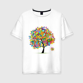 Женская футболка хлопок Oversize с принтом Flower tree , 100% хлопок | свободный крой, круглый ворот, спущенный рукав, длина до линии бедер
 | девушкам | дерево | зелень | листок | орнамент | цветы
