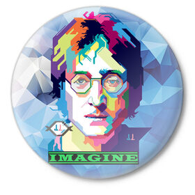Значок с принтом Джон Леннон Imagine ,  металл | круглая форма, металлическая застежка в виде булавки | Тематика изображения на принте: beatles | imagine | john | lennon | the beatles | битлз | битлы | группа | джон | купить | леннон | леннона | очки | рок н ролл | с группы | хиппи