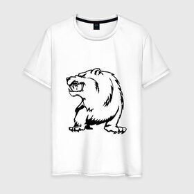 Мужская футболка хлопок с принтом Гризли , 100% хлопок | прямой крой, круглый вырез горловины, длина до линии бедер, слегка спущенное плечо. | beer | арт медведь | гризли | медведь | мишка
