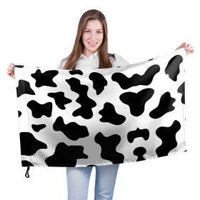 Флаг 3D с принтом Му-му , 100% полиэстер | плотность ткани — 95 г/м2, размер — 67 х 109 см. Принт наносится с одной стороны | Тематика изображения на принте: абстракция | бык | кожа коровы | корова | му му | пятна | черно белое | черно белые пятна