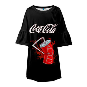 Детское платье 3D с принтом Coca Cola , 100% полиэстер | прямой силуэт, чуть расширенный к низу. Круглая горловина, на рукавах — воланы | coca cola | газировка | кола | лето | лимонад | свежесть | стакан