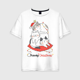 Женская футболка хлопок Oversize с принтом Merry Christmas , 100% хлопок | свободный крой, круглый ворот, спущенный рукав, длина до линии бедер
 | 
