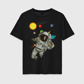 Женская футболка хлопок Oversize с принтом Астронавт , 100% хлопок | свободный крой, круглый ворот, спущенный рукав, длина до линии бедер
 | sun | астронавт | галактика | космос | планеты