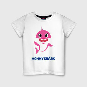 Детская футболка хлопок с принтом Baby Shark Mommy , 100% хлопок | круглый вырез горловины, полуприлегающий силуэт, длина до линии бедер | 