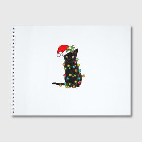 Альбом для рисования с принтом Новогодний кот , 100% бумага
 | матовая бумага, плотность 200 мг. | 2021 | белка | гирлянда | год быка | дед мороз | елка | енот | кот | котик | лиса | маска | неон | новогодний кот | новогодняя | новый год | олень | праздник | радуга | рождество | с новым годом | санта