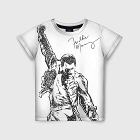 Детская футболка 3D с принтом Freddie Mercury , 100% гипоаллергенный полиэфир | прямой крой, круглый вырез горловины, длина до линии бедер, чуть спущенное плечо, ткань немного тянется | freddie mercury | queen | автограф | квин | фредди меркьюри
