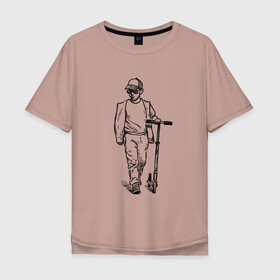 Мужская футболка хлопок Oversize с принтом Самокатер , 100% хлопок | свободный крой, круглый ворот, “спинка” длиннее передней части | Тематика изображения на принте: крутой | самокат | чёрно белый