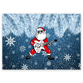 Поздравительная открытка с принтом Дед Мороз Рокер , 100% бумага | плотность бумаги 280 г/м2, матовая, на обратной стороне линовка и место для марки
 | гитара | гитарист | год | дед | зима | зимний | клаус | метал | металл | мороз | музыка | музыкант | новый | рождество | рок | рокер | санта