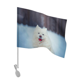 Флаг для автомобиля с принтом САМОЕД , 100% полиэстер | Размер: 30*21 см | Тематика изображения на принте: animals | dog | winter | домашние | друг | животные | звери | зима | лайка | пес | песель | природа | пушистый | самоед | собаки | собачка | хаски