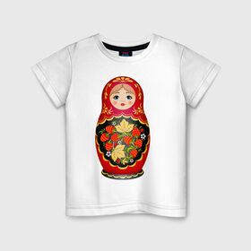 Детская футболка хлопок с принтом Матрешка Снегурка Хохлома , 100% хлопок | круглый вырез горловины, полуприлегающий силуэт, длина до линии бедер | 