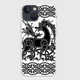 Чехол для iPhone 13 mini с принтом Вендельский олень чёрный 3D ,  |  | вендель | викинги | вязь | олень | орнамент | скандинавский | тату | узор