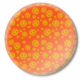 Значок с принтом Helloween Pumpkin - Хеллоуин ,  металл | круглая форма, металлическая застежка в виде булавки | helloween | orange | pumpkin | оранжевый | тыквы | хеллоуин