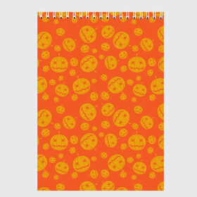 Скетчбук с принтом Helloween Pumpkin - Хеллоуин , 100% бумага
 | 48 листов, плотность листов — 100 г/м2, плотность картонной обложки — 250 г/м2. Листы скреплены сверху удобной пружинной спиралью | helloween | orange | pumpkin | оранжевый | тыквы | хеллоуин