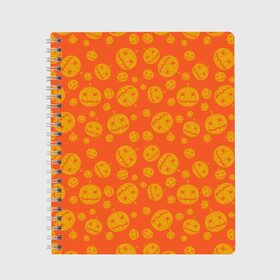 Тетрадь с принтом Helloween Pumpkin - Хеллоуин , 100% бумага | 48 листов, плотность листов — 60 г/м2, плотность картонной обложки — 250 г/м2. Листы скреплены сбоку удобной пружинной спиралью. Уголки страниц и обложки скругленные. Цвет линий — светло-серый
 | helloween | orange | pumpkin | оранжевый | тыквы | хеллоуин