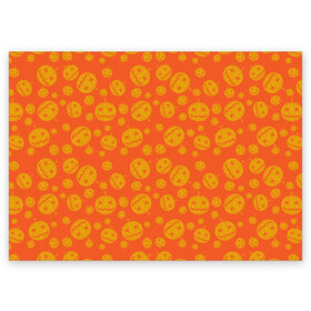 Поздравительная открытка с принтом Helloween Pumpkin - Хеллоуин , 100% бумага | плотность бумаги 280 г/м2, матовая, на обратной стороне линовка и место для марки
 | helloween | orange | pumpkin | оранжевый | тыквы | хеллоуин
