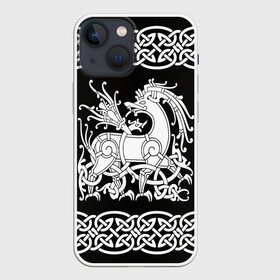 Чехол для iPhone 13 mini с принтом Рингерике олень белый 3D ,  |  | белый | викинги | вязь | олень | орнамент | рингерике | скандинавский | тату | узор