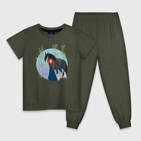 Детская пижама хлопок с принтом Brave , 100% хлопок |  брюки и футболка прямого кроя, без карманов, на брюках мягкая резинка на поясе и по низу штанин
 | brave | merida | pixar | vdzabma | мерида | пиксар | храбрая | храбрая сердцем