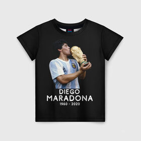 Детская футболка 3D с принтом Diego Maradona , 100% гипоаллергенный полиэфир | прямой крой, круглый вырез горловины, длина до линии бедер, чуть спущенное плечо, ткань немного тянется | Тематика изображения на принте: 10 | 1960 | 2020 | argentina | barcelona | diego | football | legend | leo | lionel | maradona | messi | retro | rip | soccer | аргентина | барселона | бога | диего | легенда | лионель | марадона | месси | мяч | ретро | рука | форма | футбол