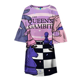 Детское платье 3D с принтом The Queens Gambit , 100% полиэстер | прямой силуэт, чуть расширенный к низу. Круглая горловина, на рукавах — воланы | beth harmon | chess | queens gambit | the queens gambit | аня тейлор джой | бет хармон | нетфликс | ход королевы | шахматы