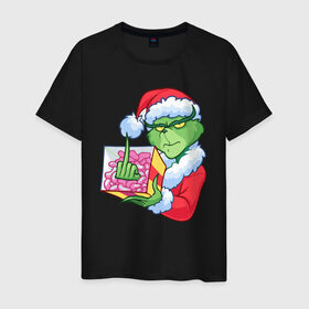 Мужская футболка хлопок с принтом Новый год. Гринч , 100% хлопок | прямой крой, круглый вырез горловины, длина до линии бедер, слегка спущенное плечо. | Тематика изображения на принте: 2021 | гринч | новый год | подарок | рождество