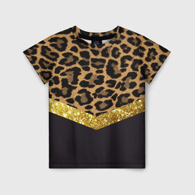 Детская футболка 3D с принтом Леопардовый принт , 100% гипоаллергенный полиэфир | прямой крой, круглый вырез горловины, длина до линии бедер, чуть спущенное плечо, ткань немного тянется | success | swagg | блеск | блестки | животнй принт | золотистый | золото | золотой | леопард | леопардовый принт | понты | тигровый