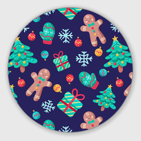Круглый коврик для мышки с принтом Новый Год , резина и полиэстер | круглая форма, изображение наносится на всю лицевую часть | новогодние игрушки | новогодние подарки | новый год | печенье | снежинки