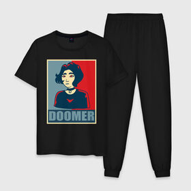 Мужская пижама хлопок с принтом Doomer girl , 100% хлопок | брюки и футболка прямого кроя, без карманов, на брюках мягкая резинка на поясе и по низу штанин
 | 