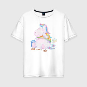 Женская футболка хлопок Oversize с принтом Хрум , 100% хлопок | свободный крой, круглый ворот, спущенный рукав, длина до линии бедер
 | арт | графика | единорог | пони | фэнтази