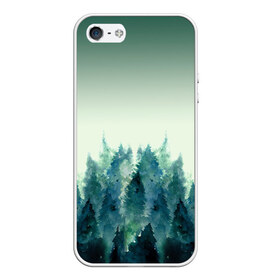 Чехол для iPhone 5/5S матовый с принтом акварельный лес градиент , Силикон | Область печати: задняя сторона чехла, без боковых панелей | акварель | горы | деревья | дымка | ели | лес | нрадиент | олень | отражение | природа | рисунок | силуэты