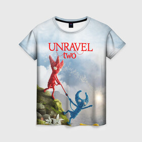 Женская футболка 3D с принтом Unravel Two (Z) , 100% полиэфир ( синтетическое хлопкоподобное полотно) | прямой крой, круглый вырез горловины, длина до линии бедер | coldwood interactive | unravel | unravel two | головоломка | красная пряжа | распутать | семейная игра | ярни