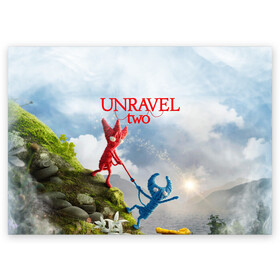 Поздравительная открытка с принтом Unravel Two (Z) , 100% бумага | плотность бумаги 280 г/м2, матовая, на обратной стороне линовка и место для марки
 | Тематика изображения на принте: coldwood interactive | unravel | unravel two | головоломка | красная пряжа | распутать | семейная игра | ярни