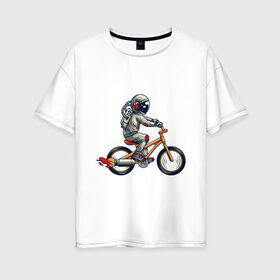 Женская футболка хлопок Oversize с принтом Астронавт на велосипеде , 100% хлопок | свободный крой, круглый ворот, спущенный рукав, длина до линии бедер
 | астронавт | велосипед | космонавт | космос | костюм | ракеты | скафандр | хипстер | шлем