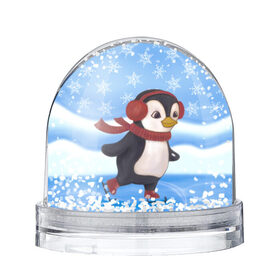 Снежный шар с принтом Пингвинчик на коньках , Пластик | Изображение внутри шара печатается на глянцевой фотобумаге с двух сторон | Тематика изображения на принте: 2021 | зима | коньки | лёд | милый | новый год | пингвин | снег | снежинки | фигурное катание