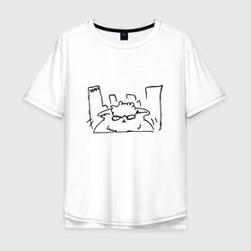 Мужская футболка хлопок Oversize с принтом Курсэд Кэтс Семь , 100% хлопок | свободный крой, круглый ворот, “спинка” длиннее передней части | Тематика изображения на принте: cat | community | electronic mushroom | meme