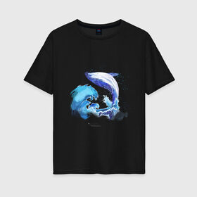 Женская футболка хлопок Oversize с принтом Акварельный кит , 100% хлопок | свободный крой, круглый ворот, спущенный рукав, длина до линии бедер
 | акварель | вода | волны | кит | море | морское | рисунок | рыбы | стихия