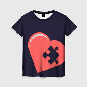 Женская футболка 3D с принтом Сердце Пазл , 100% полиэфир ( синтетическое хлопкоподобное полотно) | прямой крой, круглый вырез горловины, длина до линии бедер | family | family look | детские | для всей семьи | семейные | семья | фэмили лук