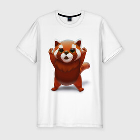 Мужская футболка хлопок Slim с принтом Красная панда , 92% хлопок, 8% лайкра | приталенный силуэт, круглый вырез ворота, длина до линии бедра, короткий рукав | big eyes | cute | red panda | большие глаза | красная панда | милаха