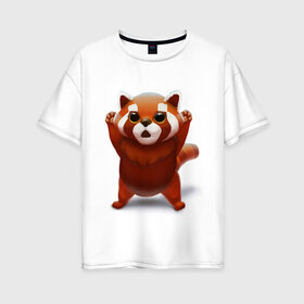 Женская футболка хлопок Oversize с принтом Красная панда , 100% хлопок | свободный крой, круглый ворот, спущенный рукав, длина до линии бедер
 | big eyes | cute | red panda | большие глаза | красная панда | милаха