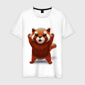 Мужская футболка хлопок с принтом Красная панда , 100% хлопок | прямой крой, круглый вырез горловины, длина до линии бедер, слегка спущенное плечо. | Тематика изображения на принте: big eyes | cute | red panda | большие глаза | красная панда | милаха