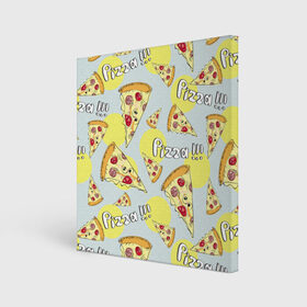 Холст квадратный с принтом Узор Куски пиццы , 100% ПВХ |  | еда | желтый | кусок | паттерн | пеперони | пицца | узор | фастфуд