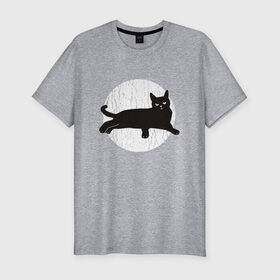 Мужская футболка хлопок Slim с принтом Черный кот , 92% хлопок, 8% лайкра | приталенный силуэт, круглый вырез ворота, длина до линии бедра, короткий рукав | art | black | cat | cats | grumpy | illustration | kitten | kitty | pussy | pussycat | retro | vintage | арт | винтаж | винтажный | злой | иллюстрация | киса | киска | котенок | котик | кошка | краска | потертости | пятна | ретро | сердитый |