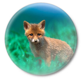 Значок с принтом маленький лисенок ,  металл | круглая форма, металлическая застежка в виде булавки | Тематика изображения на принте: fox | foxy | животное | звери | лиса | лисенок | лисичка | милая | рыжая | фокс