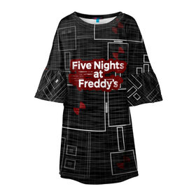 Детское платье 3D с принтом Five Nights At Freddy , 100% полиэстер | прямой силуэт, чуть расширенный к низу. Круглая горловина, на рукавах — воланы | Тематика изображения на принте: 5 ночей с фредди | five nights at freddys | fnaf | игра | игрок | книга | логотип | пиццерия | подарок | страшилка | схема | фнаф | фредди