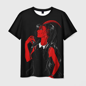 Мужская футболка 3D с принтом Дьяволица , 100% полиэфир | прямой крой, круглый вырез горловины, длина до линии бедер | Тематика изображения на принте: аниме | девушка | девушка с рогами | дьявол