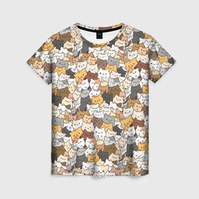 Женская футболка 3D с принтом Котики муркотики , 100% полиэфир ( синтетическое хлопкоподобное полотно) | прямой крой, круглый вырез горловины, длина до линии бедер | Тематика изображения на принте: cat | kitty | кот | котенок | котики | котэ | кошка | полосатый