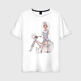Женская футболка хлопок Oversize с принтом Оторва , 100% хлопок | свободный крой, круглый ворот, спущенный рукав, длина до линии бедер
 | tegunvteg | дама с собачкой | животные | кошечка | кошка | силуэт