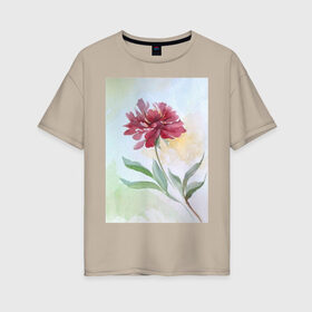 Женская футболка хлопок Oversize с принтом Пион , 100% хлопок | свободный крой, круглый ворот, спущенный рукав, длина до линии бедер
 | tgcarpg | акварель | живопись | искусство | красный | пион | цветок