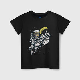 Детская футболка хлопок с принтом Шимпанзе космонавт с бананом , 100% хлопок | круглый вырез горловины, полуприлегающий силуэт, длина до линии бедер | astronaut | banana | nasa | астронавт | банан | в космосе | в скафандре | в шлеме | горилла | за бананом | звезды | космонавт | мартышка | наса | невесомость | обезьяна | пародия | полет | прикол | примат | ракета