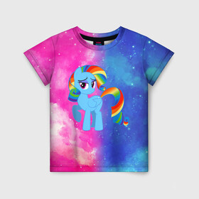 Детская футболка 3D с принтом Радуга Дэш , 100% гипоаллергенный полиэфир | прямой крой, круглый вырез горловины, длина до линии бедер, чуть спущенное плечо, ткань немного тянется | baby | girl | horse | kawaii | luna | my little pony | princess | rainbow | rainbow dash | девочкам | девочки | детям | единорог | животные | кавайный | конь | лошадь | луна | малыш | облака | пегас | пинки пай | пони | радуга дэш